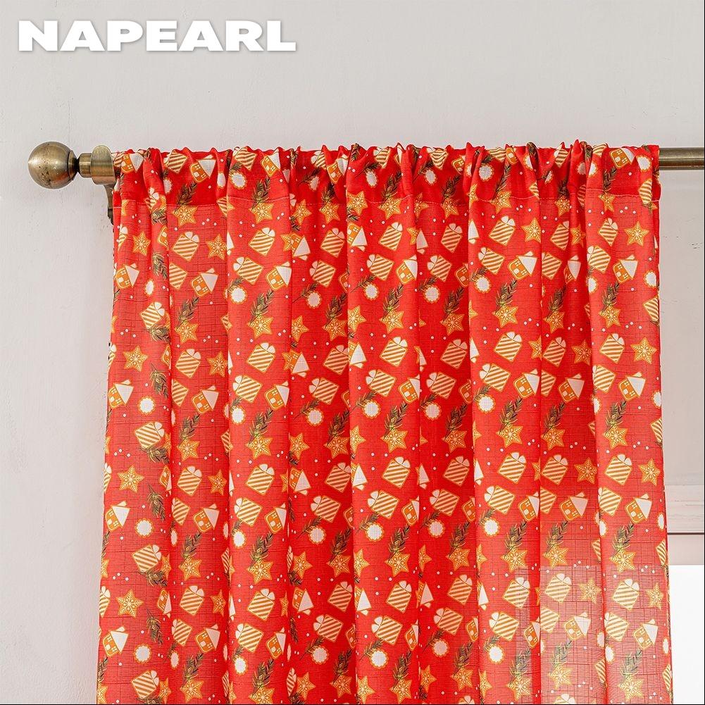 1PC NAPEARL Christmas Style Semi Blackout Curtains Cartoon Patterned Red Printed Curtains for Living Room Bedroom Balcony Window Home Decor