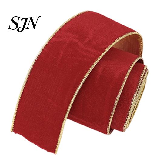 Gold Edge Ribbon for Trees Velvet Christmas Ribbon, 2.5 x 78 Inch Wired with Edges Gift Wrapping, Bow Making, DIY Crafts, Garland, Wreath, Tree Decor