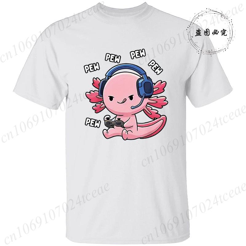 Axolotl-Gaming Anime Men's Women T-shirts Funny Graphic TShirt Tops  O Neck Short-sleeved Tops Summer Korean T Shirt Unisex Tees