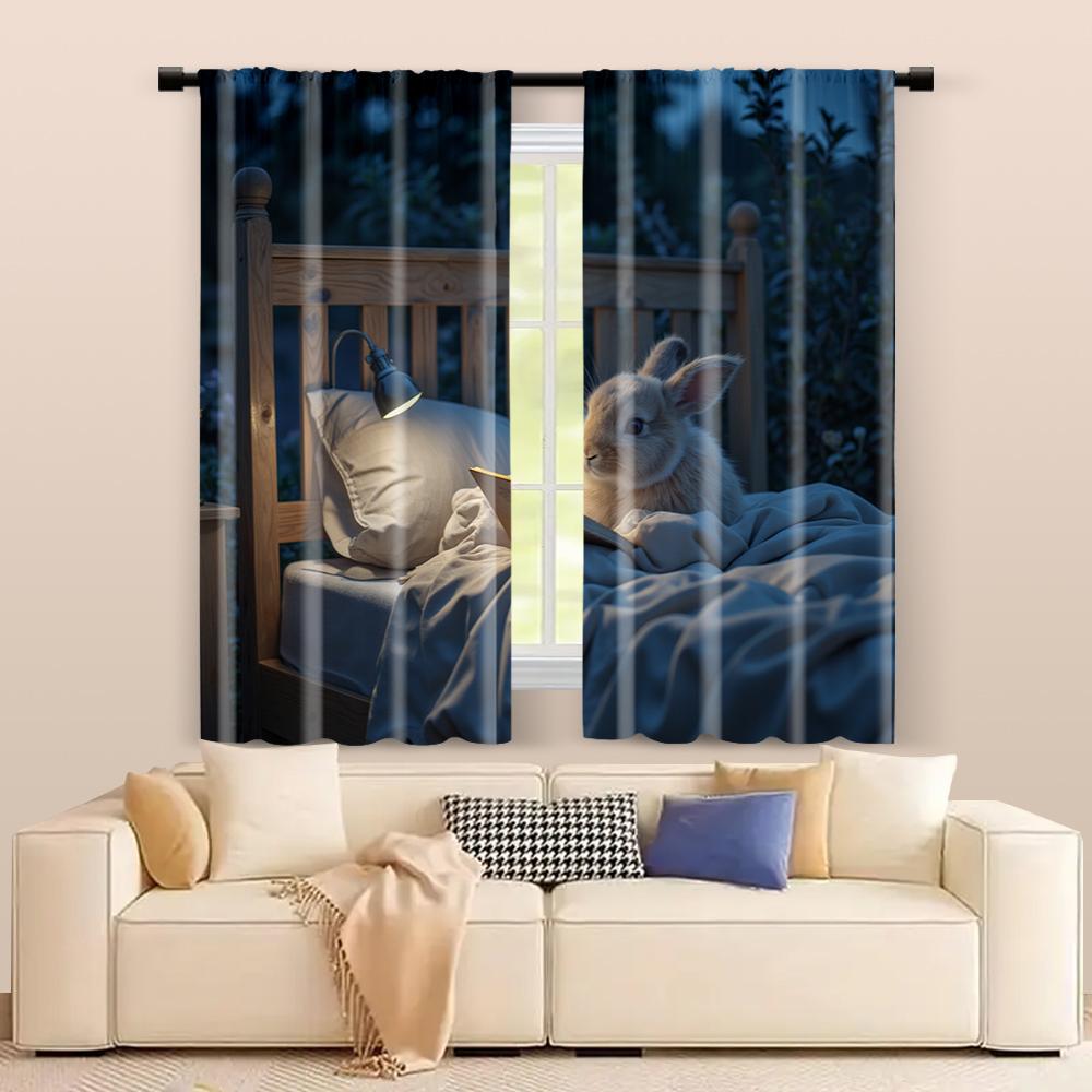 2 pcs   filtering curtains (excluding rods   non-movable   without batteries) Cute Rabbit Night Sleep (2) for use in bedrooms and
