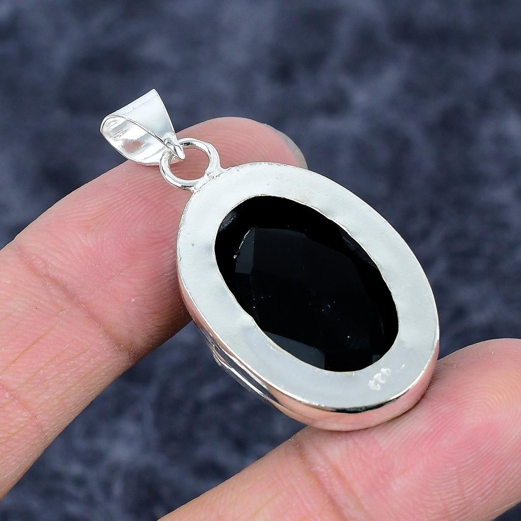 Black Spinel Gemstone Handmade 925 Sterling Silver Jewelry Pendant 1.77" M-3239