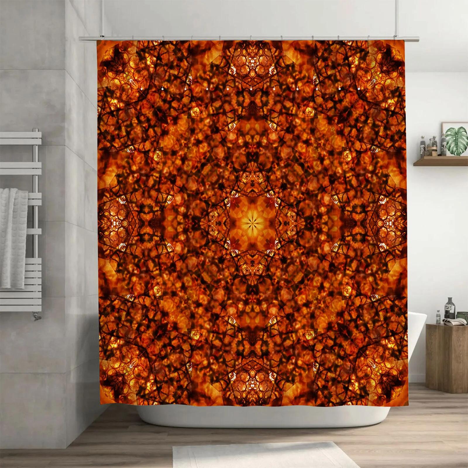 

Kaleidoscope Shower Curtain Rustic Gold Bath Decor Abstract Printed Fabric Waterproof Window Privacy Screen W60H190(CM)-1 Pcs
