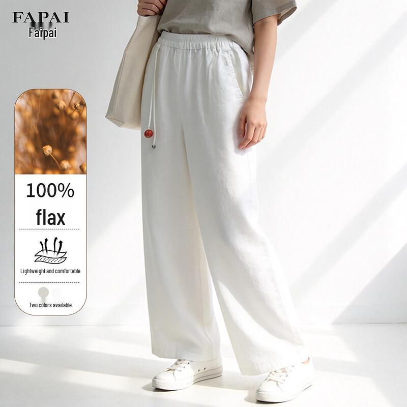 Women s 100% Linen Breathable Wide-Leg Casual Pants L