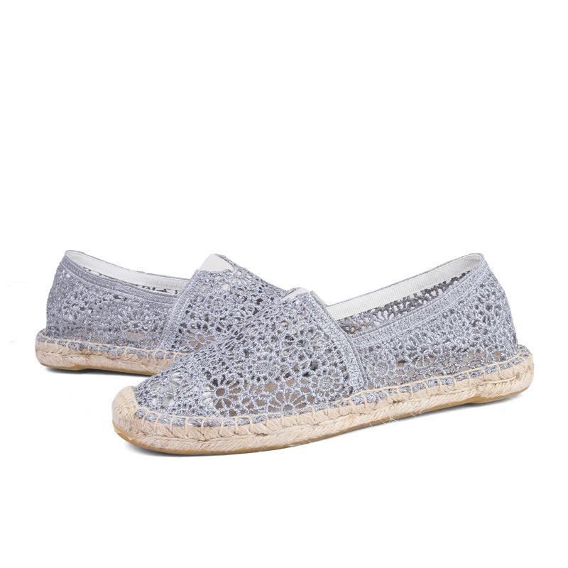 Ladies Fisherman Shoes One Pedal Women'S Casual Little White Shoes Hollow Canvas Shoes Hemp Bottom Straw Fisherman Shoes Wholesale