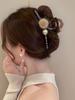 2025 New Year Red Plush Pearl Claw Clip - Stylish Women's Shark Hairpin Accessory for Buns and Hair Styling