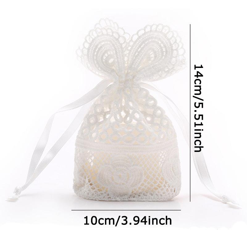WTEMPO White Hollow-out Lace Brim Gift Bags Jewelry Storage Bags Creative Round Bottom Drawstring Bags Ideal for Storing and Gifting Delicate Items