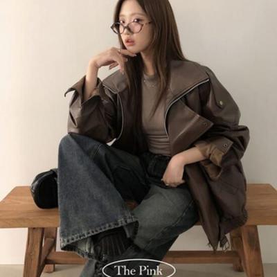 The Pink Men Oversized Collar Matte leaTher Jacket