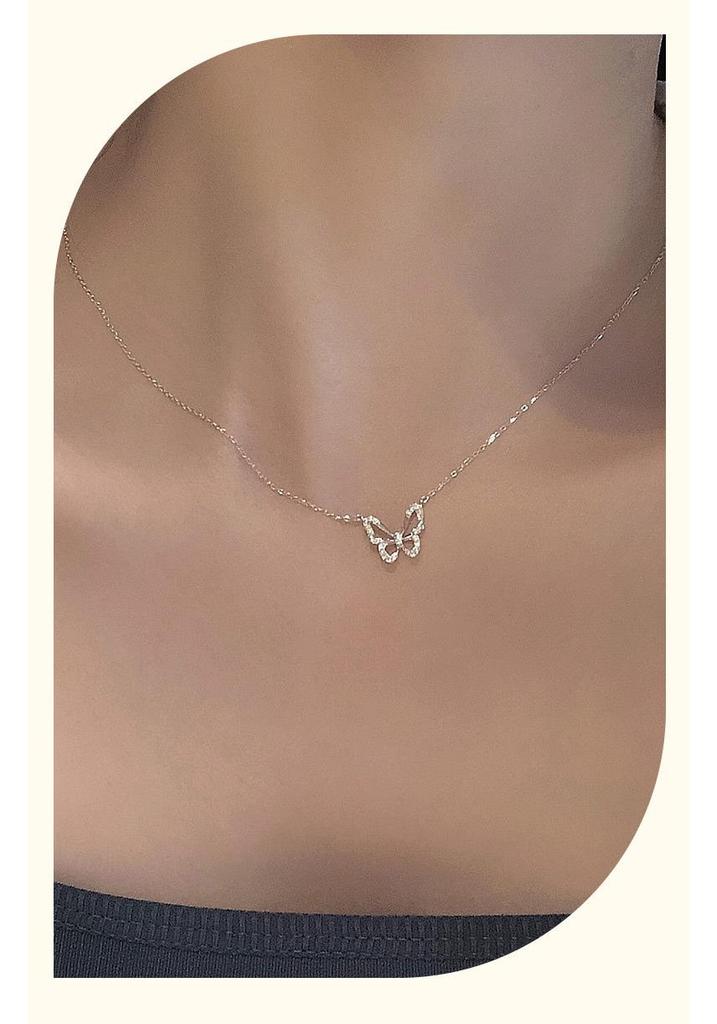 S925 Sterling Silver Butterfly Necklace: Elegant Luxury Clavicle Chain Gift for Women.