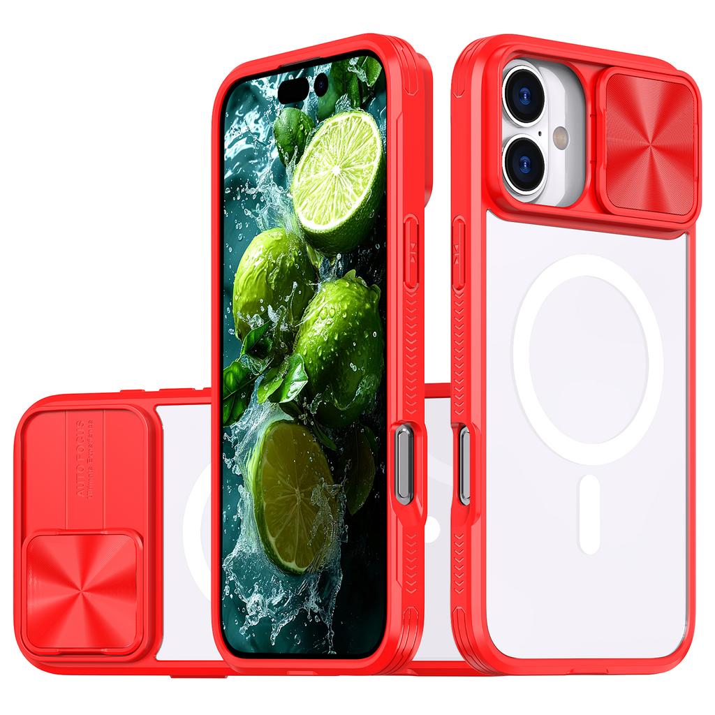 For iPhone 16 Clear Phone Case Compatible with MagSafe PC Cover with Camera Lens Slider