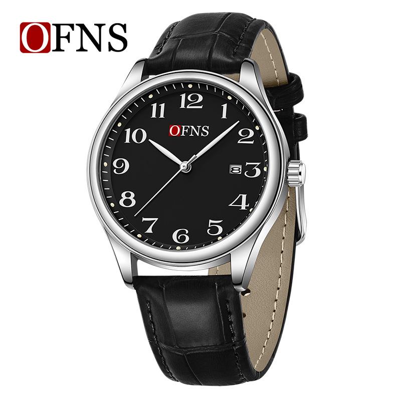 OFNS Couple's Wristwatch - Waterproof, Luminous, Quartz Watch with Steel or Leather Strap, Calendar Feature, for Casual or Business.