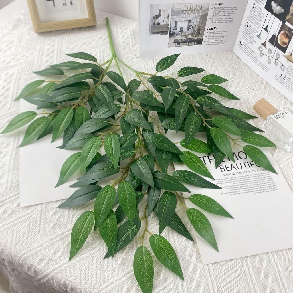 Direct Sales Simulation Green Plant Leaf Silk Screen Printing Single Branch Three-Pronged 16 Mesh Willow Leaf Home Ornament Decoration Shooting
