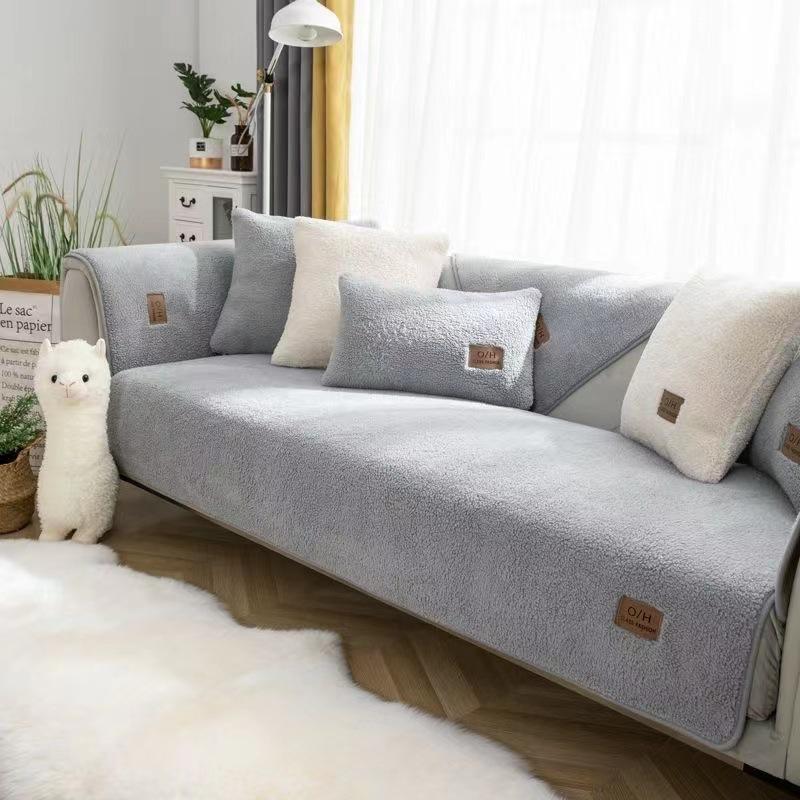 Lambswool Sofa Cushion Winter Non-Slip Plush Thickened Nordic Sofa Cover Cushion Cover Towel