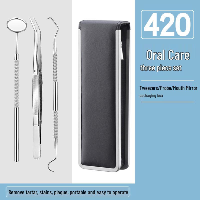 Dental Oral Care Tool Set: Stainless Steel Mouth Mirror, Probe, Tartar Remover, Toothpick
