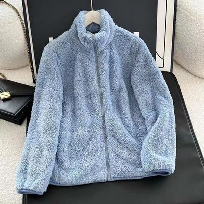 Chaqueta Larga de Forro Polar con Cremallera para Mujer Chaqueta de Manga Larga Cálida con Cremallera Cuello Alto Cárdigan de Otoño e Invierno