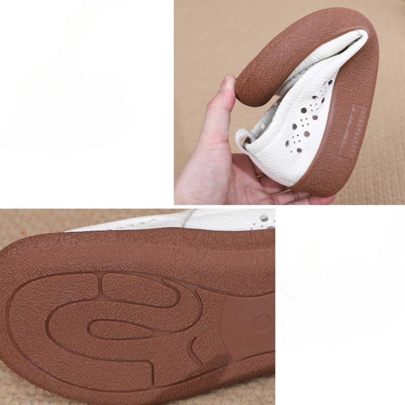 Spring and Summer Genuine Leather Mother's Shoes Women's Korean Version One Foot Kick Round Toe Hollow Single Shoes Women's Casual Shoes Hole Shoes