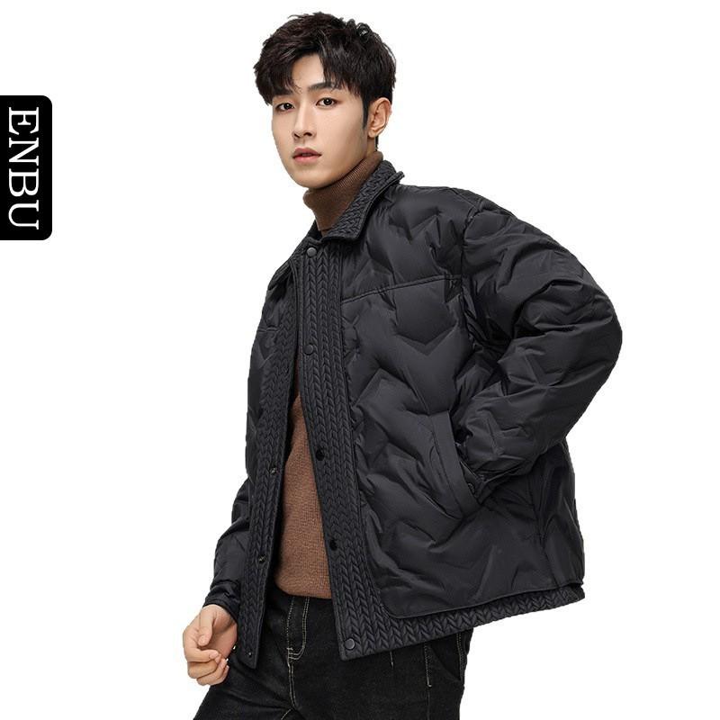 Mens Lightweight Duck Down Puffer Jacket With Turn-Down Collar Warm Loose Fit Winter Urban Casual Wear