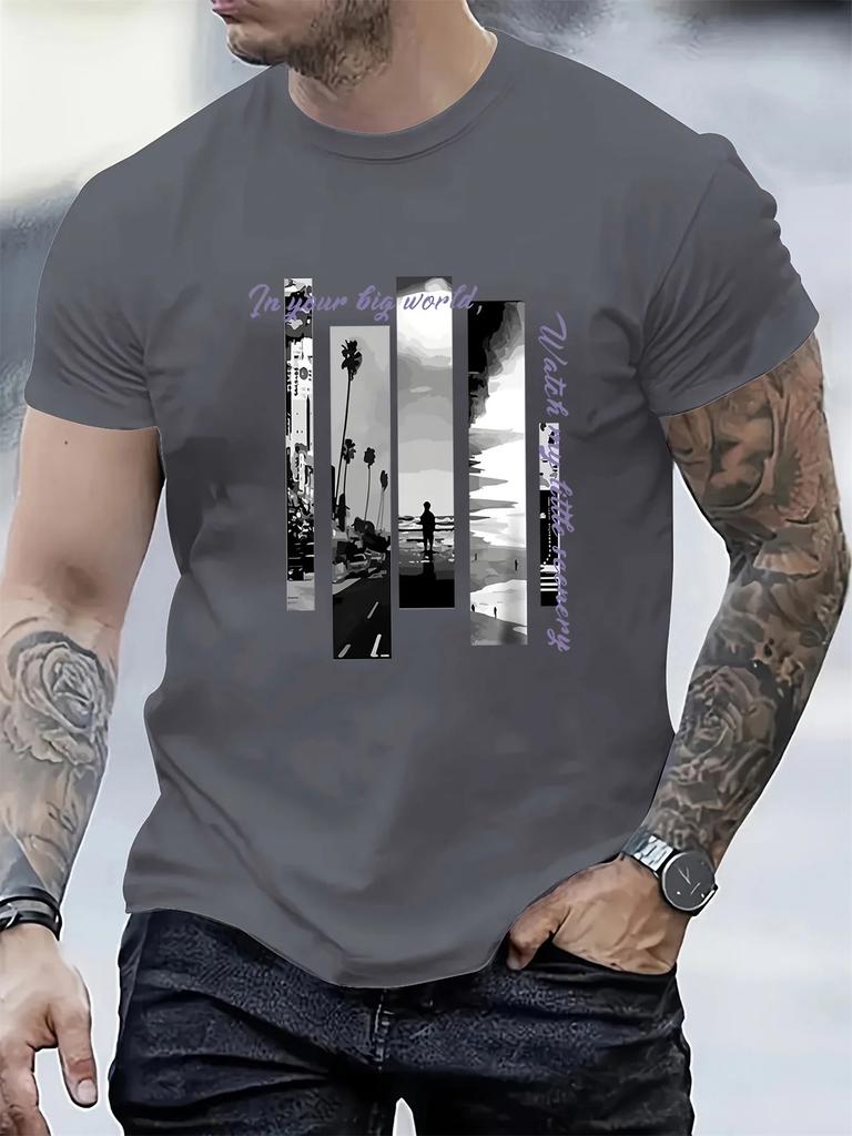 Unisexs Summer Fashion Casual Sporty Loose Landscape Print Round Neck Short Sleeve TShirt Top