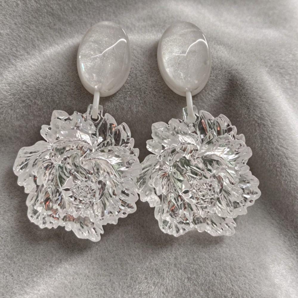 3D Flower Flower Dangle Earring Clear White Statement Earring New Camellia Flower Earring Women