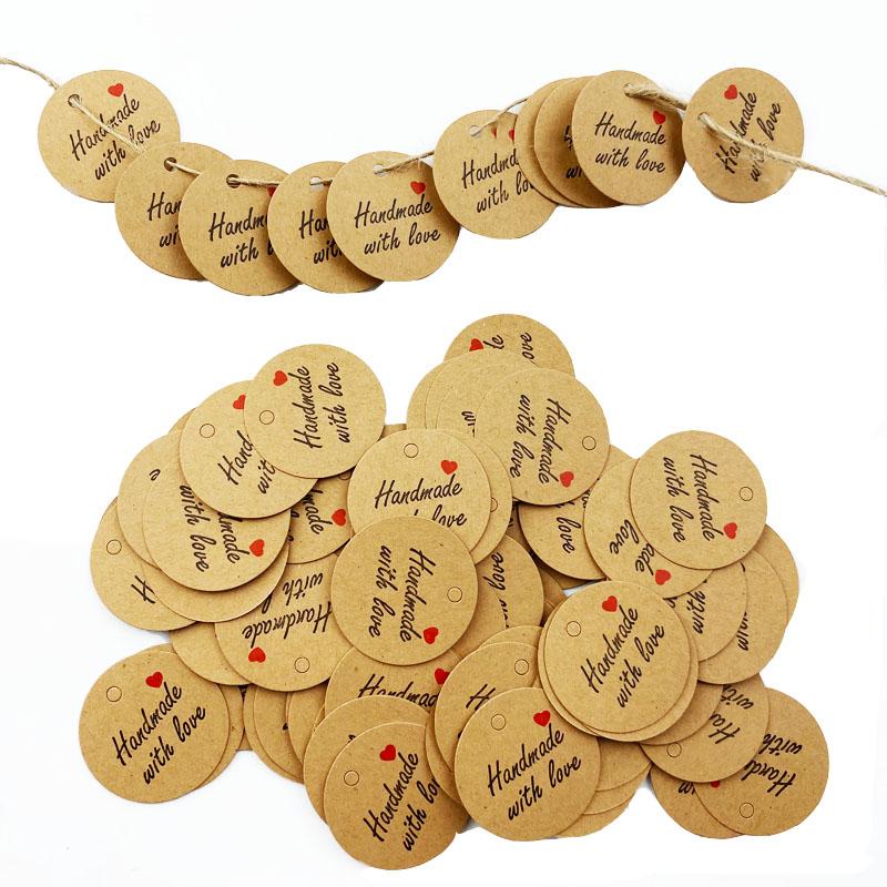 100pcs Round Kraft Paper Gift Tags Baking Printed Tag Celebrating Labels Handmade Wedding Party Decoration Packaging Hang Paper