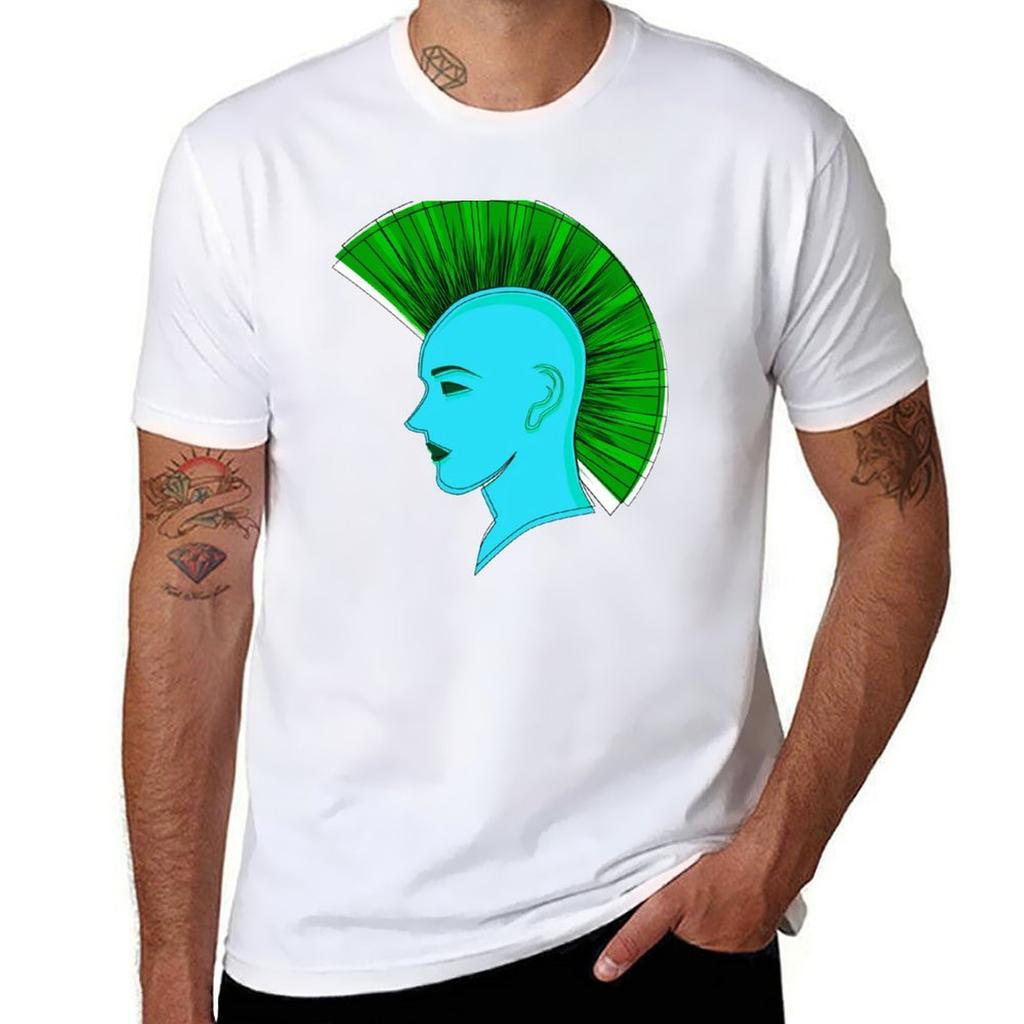 Silhouette With Green Mohawk Unusual Hairstyle Tshirt Work Outdoor Tshirt For Unisex