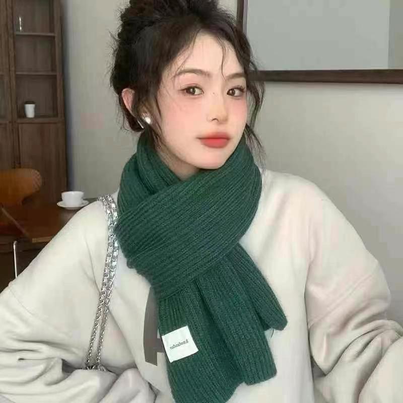 Women's Soft Thickened Knit Scarf - Korean College Style Neck Warmer for Autumn/Winter