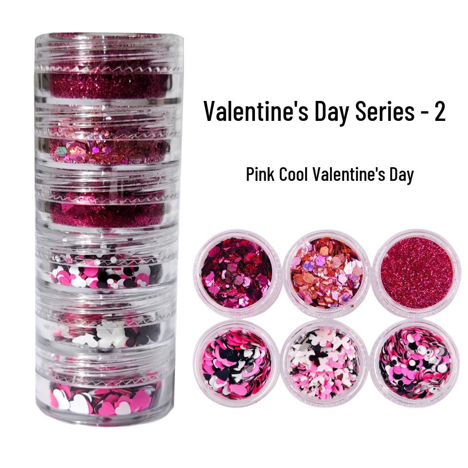 

Valentine s Day Nail Art Glitter Set: 6-Compartment with Heart, Hollow Heart, Butterfly, and Metallic Glitter for Resin
