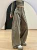 Women's Army Green High-Waisted Wide-Leg Cargo Pants - Petite, Loose-Fit, Slimming, Casual Spring 2026 Style