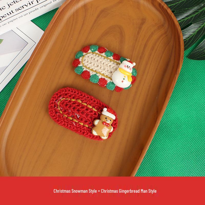 Handmade Knitted Christmas Hair Clips: Cute Santa Claus & Snowman Accessories for Adults and Kids