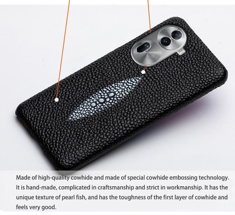 OPPO Reno4/Reno4Pro Cowhide Pearl Fish Pattern Leather Half-Cover Case