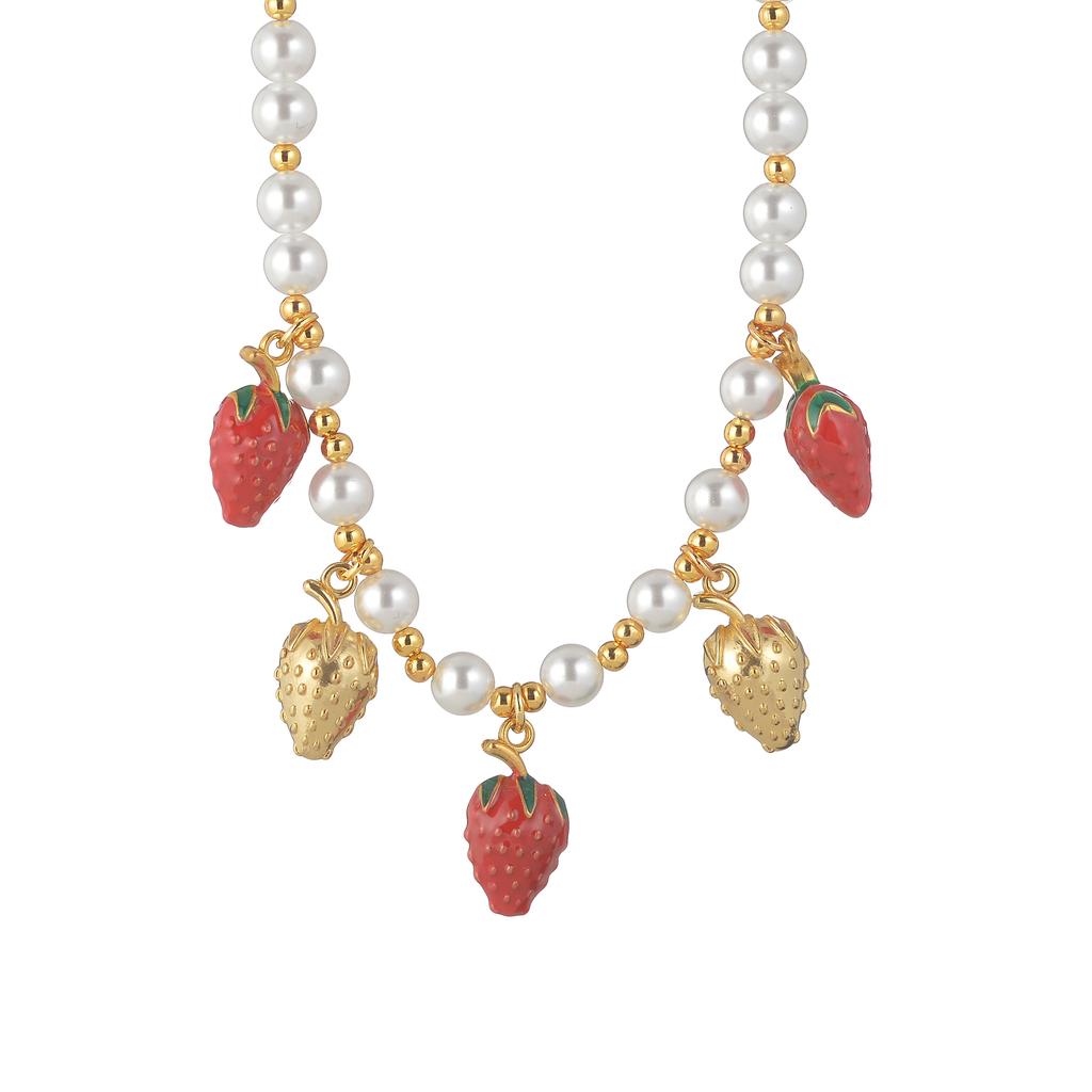 Atoztide Trendy Cherry Charm Necklace for Women Stainless Steel Imitation Pearl Chain Temperament Clavicle Chain Jewelry Gift