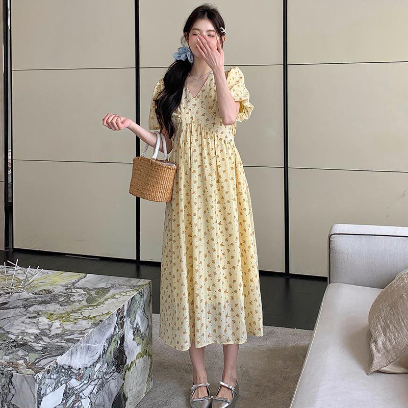 2026 Summer Floral Korean Style Mid-Length Loose Maternity Dress