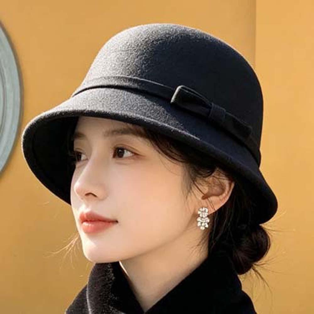 Koreanischer Stil Retro Glockenhut Warmer Fleece Elegante Schirmmütze Vintage Fedora Kappe Fotoshooting
