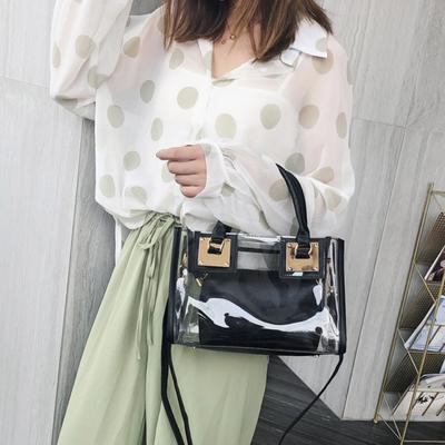Neue Frauen Transparente Handtasche PVC Klar Tasche Tragbare Kupplung Geldbörsen Schulranzen Mädchen Casual Schulter Umhängetasche 2 Stück Sets