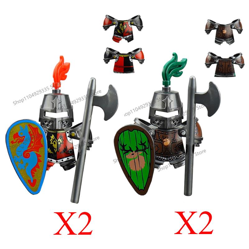 Mittelalterliche Militärsoldaten Figuren MOC Bausteine Burg Schwarzer Adler Wolf Krake Greif Antiker Ritter Waffen Bausteine Spielzeug