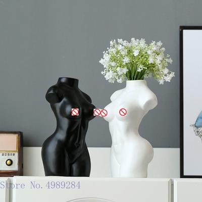 Human Body Ceramic Vase Black and White Nude Abstract Human Female Naked Girl Flower Vase Home Decoration Crafts Ornaments