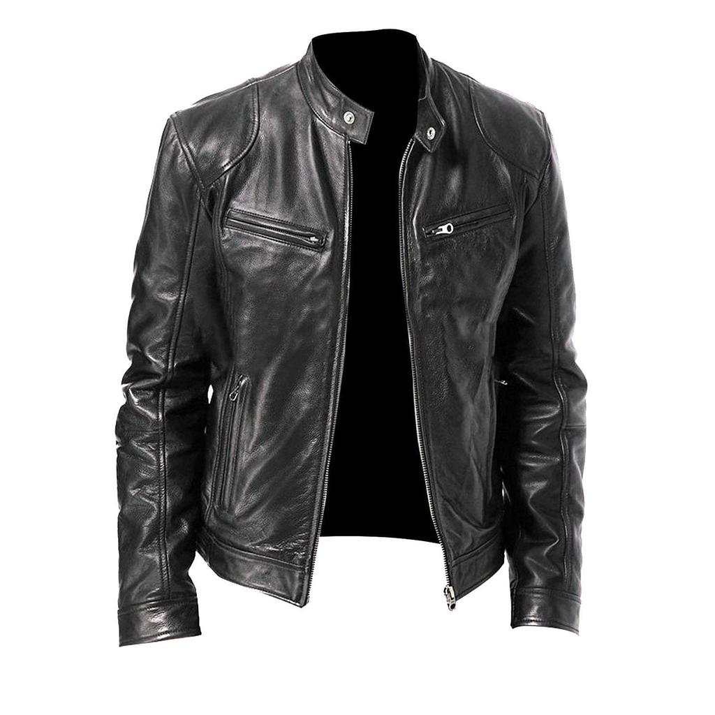 Southern Winter Warm Button Fashion Domineering Locomotive Men's Multi-pocket PU Jacket Stand-up Collar Zipper Cardigan Leather Jacket