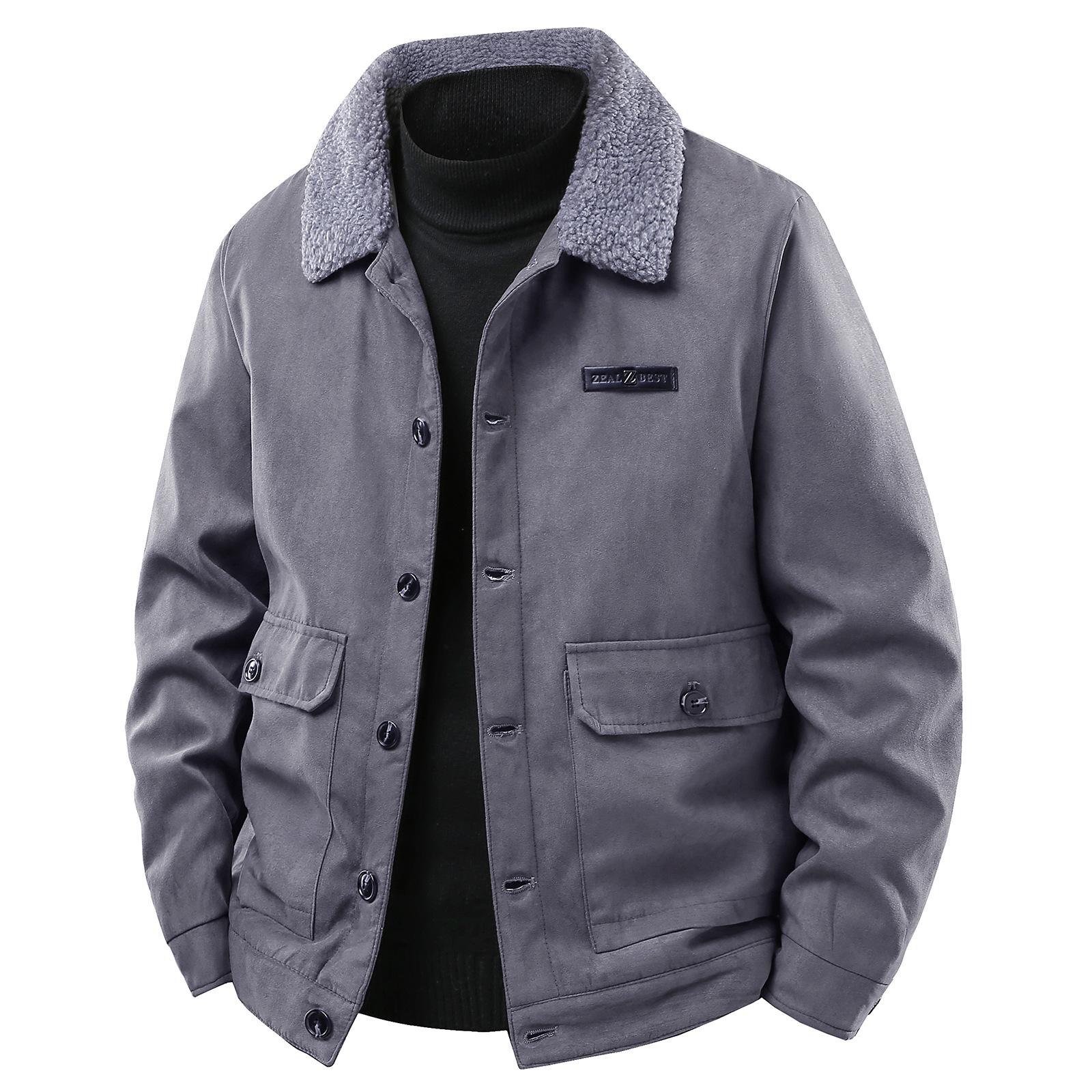 

Новый зимний стиль Мужская замшевая куртка с лацканами, утепленная бархатом, Мужская повседневная и модная удобная куртка M