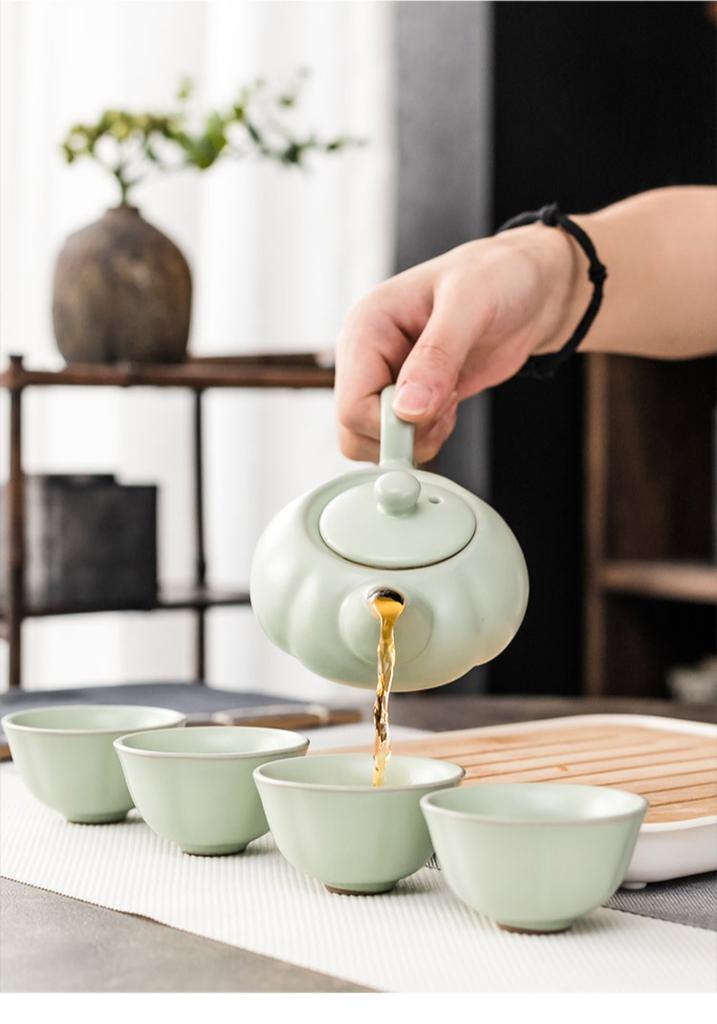 Purple Clay Ceramic Kung Fu Tea Set Home Teapot Set with Portable Tea Tray and Tea Caddy