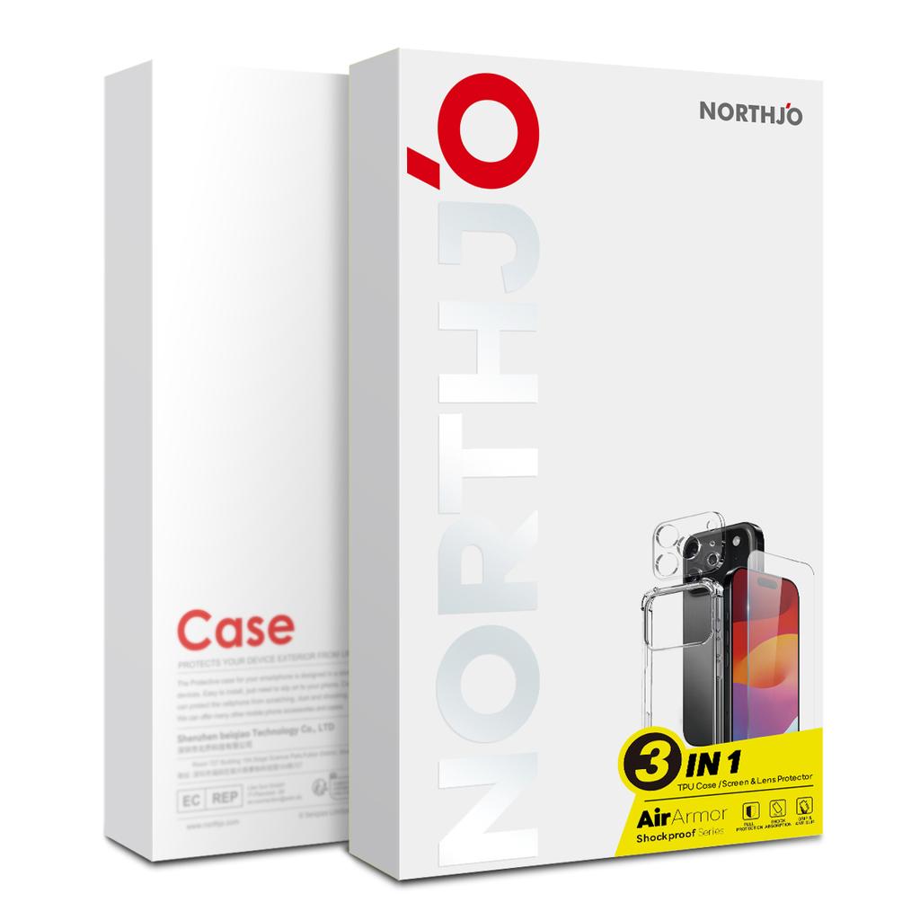 NORTHJO For iPhone 17 Pro Case Shockproof TPU Clear Phone Cover with Tempered Glass and Camera Lens Film