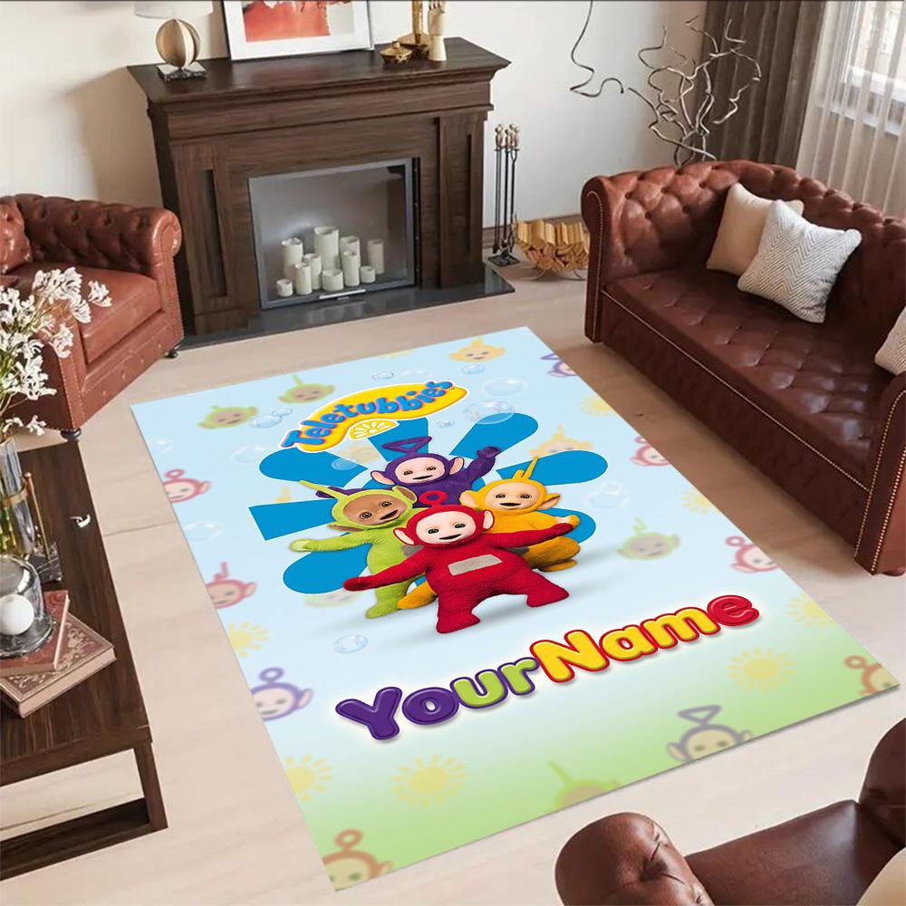 Teletubbies Personalized Name Area Rug Suitable for Living Rooms Decorate Room Dormitory Foyer Antislip Carpet Anime Office Decor
