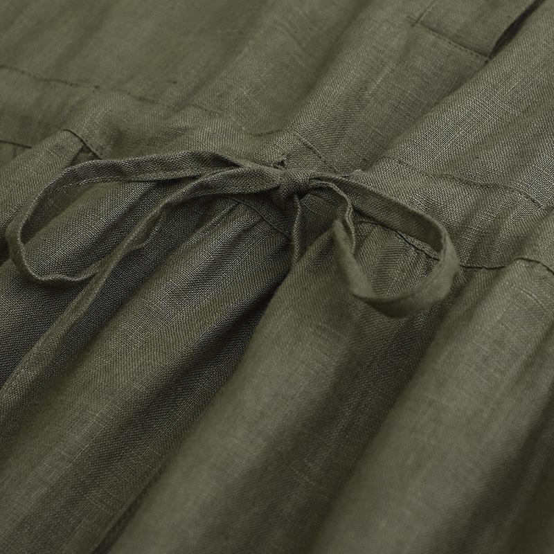 2025 Summer New Solid Color Cotton and Linen Large Size Dress for Women, Waist Loose and Thin V-neck Short-sleeved Medium and Long Dress