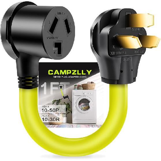 Dryer Adapter Cord, NEMA 6-50P Male to 10-30R Female Power Adapter, Heavy Duty STW 10 Gauge for Dryer, 12Inch, ETL Listed 10-50P to 10-30R