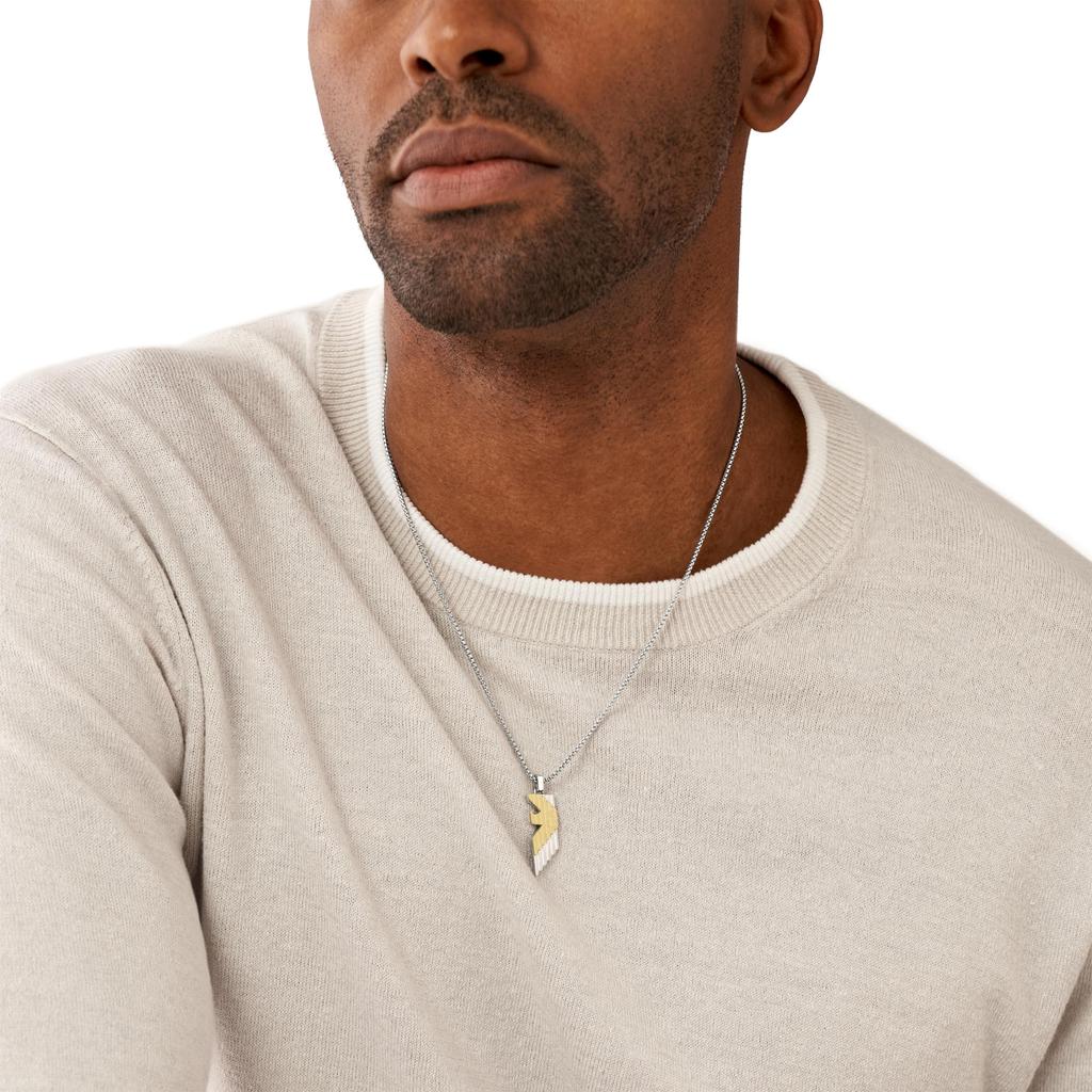 Emporio Armani Silver and Gold Stainless Steel Pendant Necklace Stainless No Jewels Men's Two-Tone (Model EGS3073040), Length 525mm, Width 12.6mm,