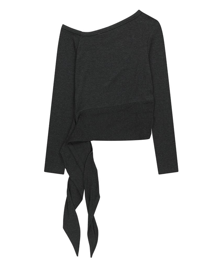 Saendeulig One Shoulder Unbalanced Strap T-Shirt_Charcoal