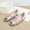 Fashion Contrast Color Bowtie Ballets Shoes Woman Belt Buckle Flats Mary Janes Ladies Silver Shiny Leather Loafers Brides Ballerinas