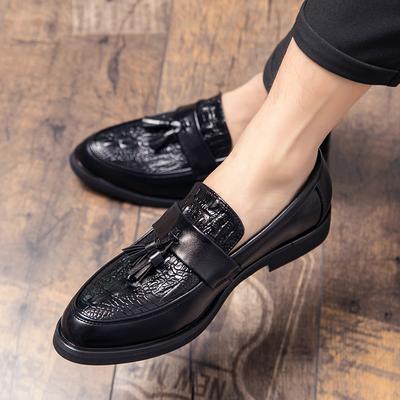 High Quality Men's Crocodile Pattern Classic Black Comfortable Low Cut Leather Shoes Autumn Men One Foot Lazy Tassel Bean Shoes