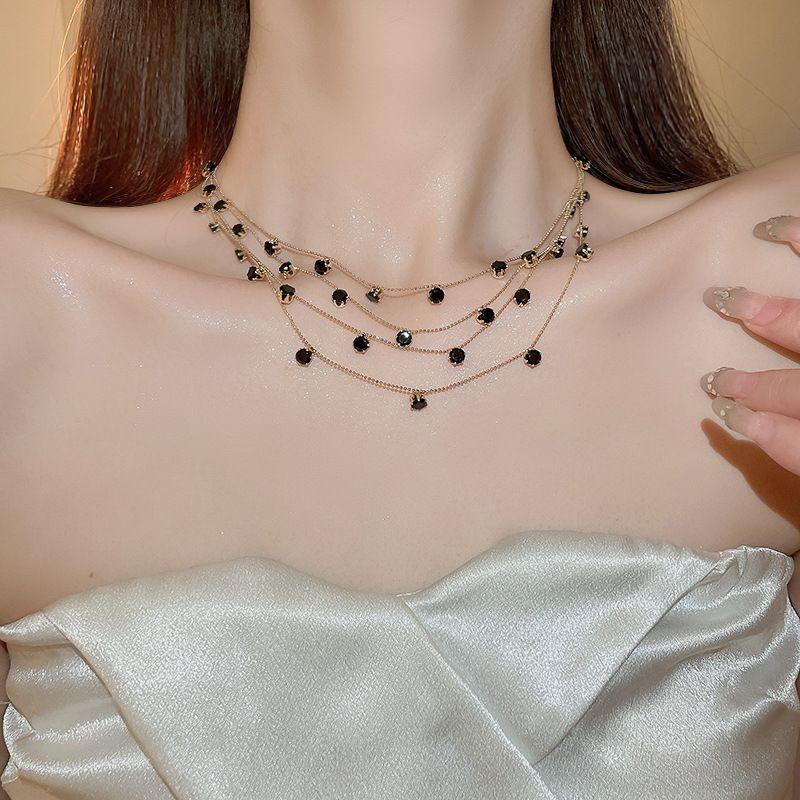 Layered Zirconia Crystal Necklace - Elegant, Shiny, Versatile Clavicle Chain