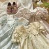 Summer Girls Contrast Peter Pan Collar Floral Print Short Sleeve Princess Dress Sweet Kids Clothing