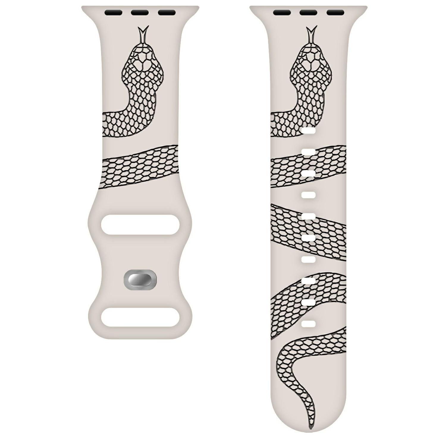 

Silicone Band for Apple Watch Series 10 9 8 7 SE 6 5 4 3 2 1 42mm 41mm 40mm 38mm Dual Color Snake Pattern Engraved Watch Strap Starlight/Black