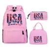 Modisches Fußballliebhaber 3-teiliges Set Vintage England USA Buchstaben Druck Lunchtaschen Rucksack 3-teilige Sets Jungen Mädchen Lässiger Rucksack Geschenke